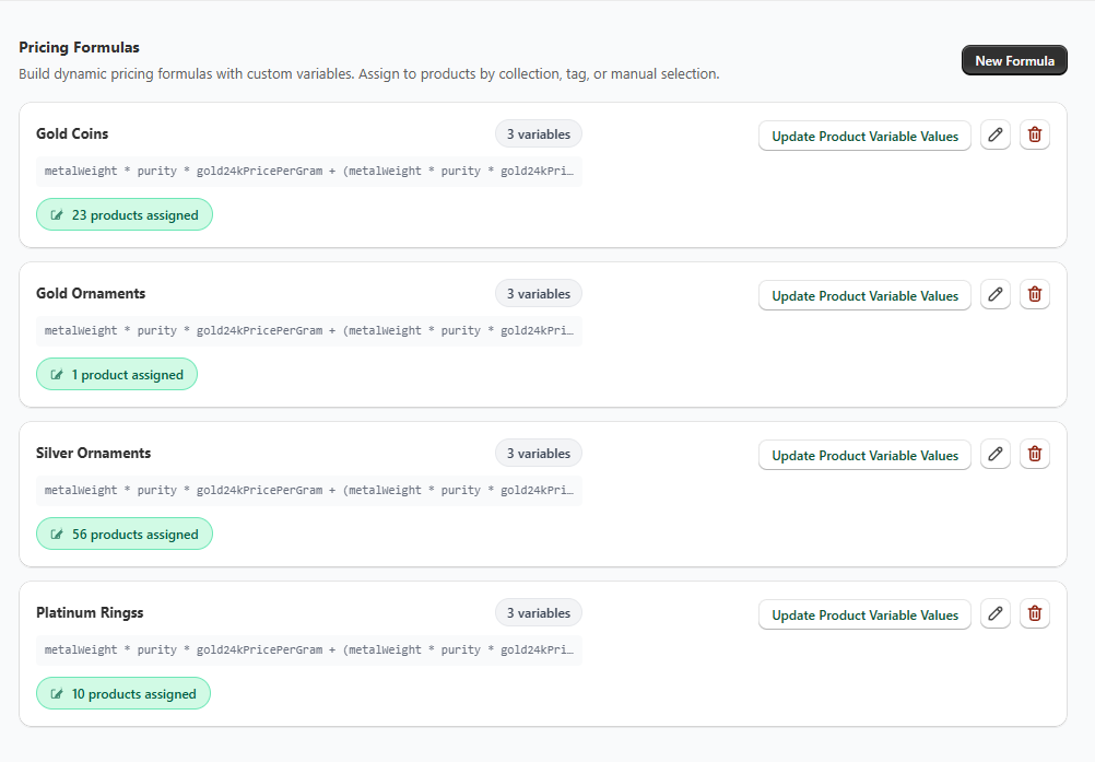 Multi-variable formula setup for diamond jewelry